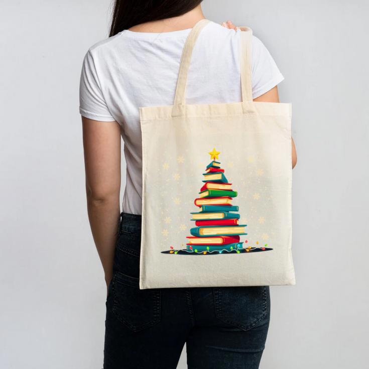 Christmas Tree Of Books Holiday Canvas Tote Bag
