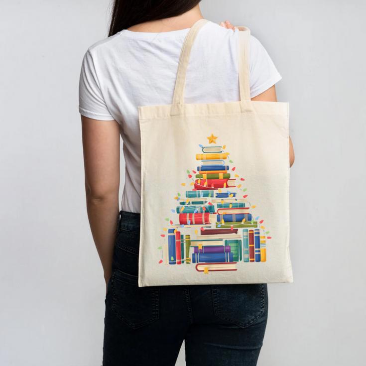 Christmas Tree Made Of Books Librarian Reader Holiday Canvas Tote Bag