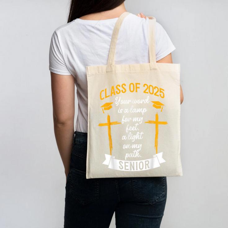 Class Of 2025 Senior Graduation Cross Quote Faith In God Canvas Tote Bag