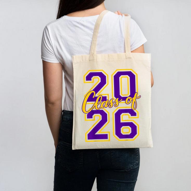Class Of 2026 Graduation Varsity Purple And Yellow Letters Canvas Tote Bag