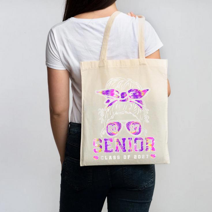 Class Of 2027 Senior Coquette Bow Messy Hair 26 Graduation Canvas Tote Bag