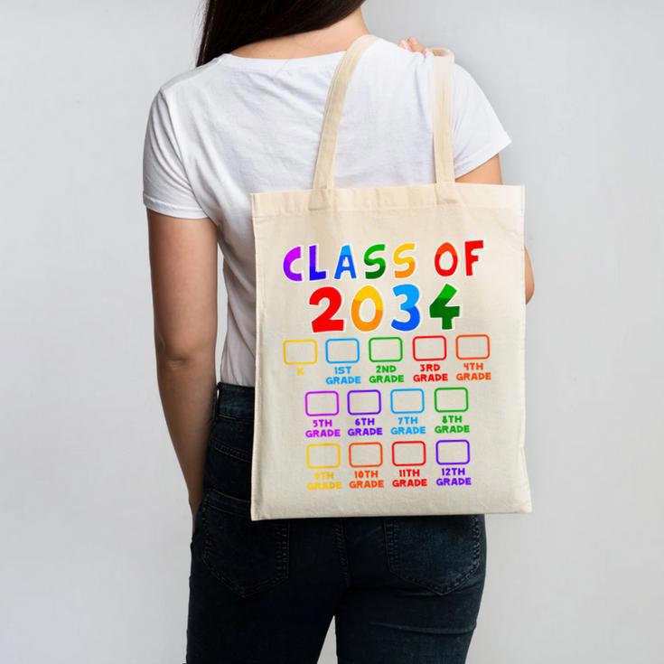 Class Of 2034 Grow With Me Graduation First Day Of School Canvas Tote Bag