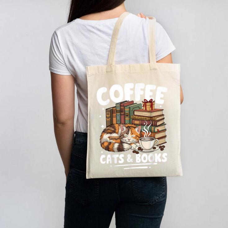 Coffee Cats And Books Cats And Reading Lovers Canvas Tote Bag
