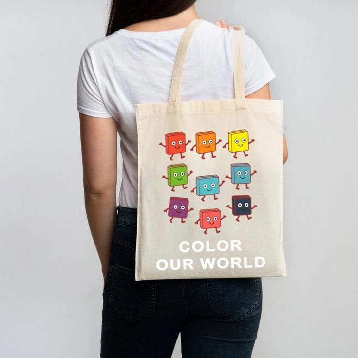 Color Our World Book Lover Reading Bookworm Reader Canvas Tote Bag