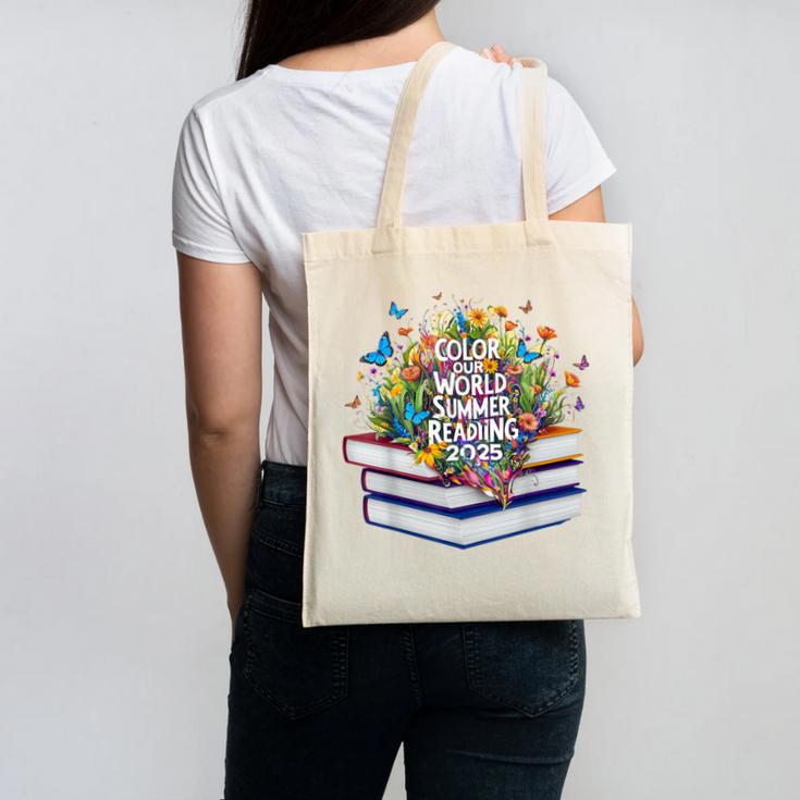 Color Our World Summer Reading 2025 Cute Book Wildflowers Canvas Tote Bag