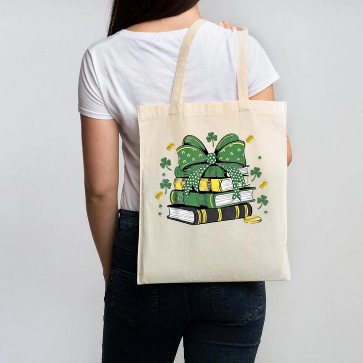Coquette Bow Books St Patrick's Shamrock Bookworm Librarian Canvas Tote Bag Coquette Bow Books St Patrick's Shamrock Bookworm Librarian Canvas Tote Bag