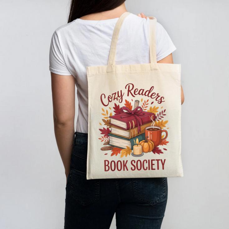 Cozy Readers Book Society Fall Autumn Floral Pumpkin Season Canvas Tote Bag