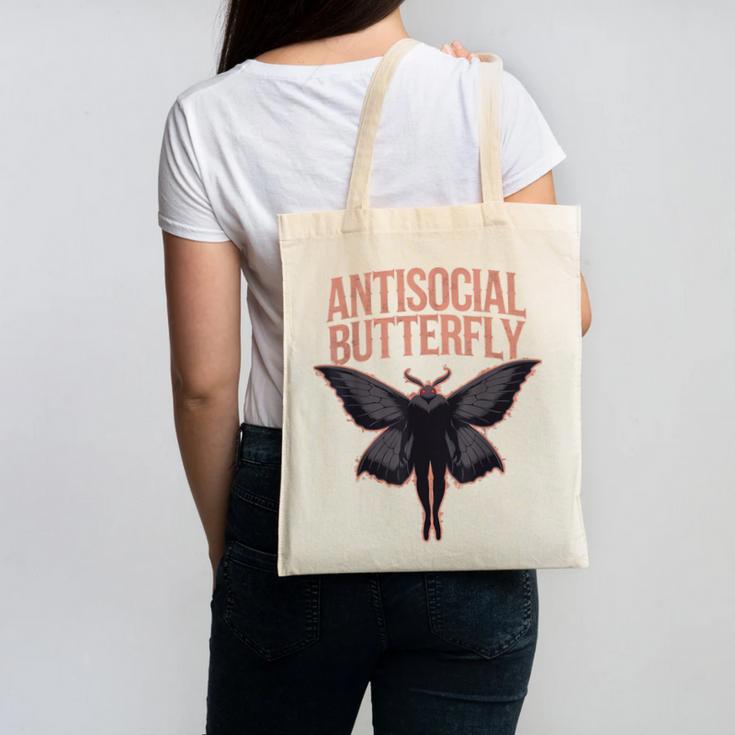 Cryptid Cryptozoology Mothman Introvert -Adults Butterfly Small Crew Neck Classic Fit Short Sleeve Polyester 100 Printed Blended Fabric Canvas Tote Bag