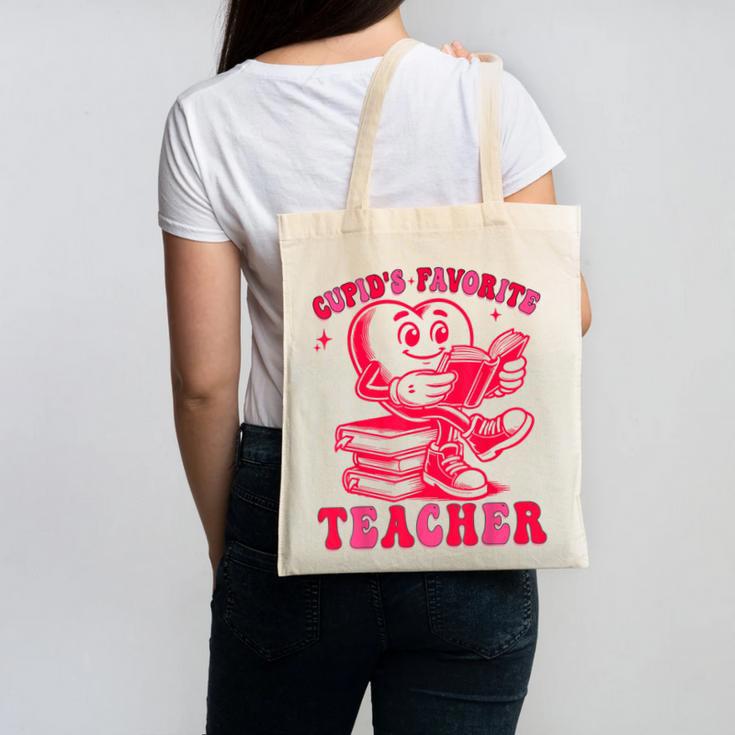 Cupid's Favorite Teacher Valentines Day Heart Book Lover Canvas Tote Bag