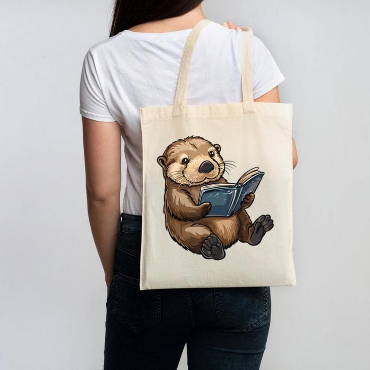 Cute Book Sea Otter Canvas Tote Bag Cute Book Sea Otter Canvas Tote Bag