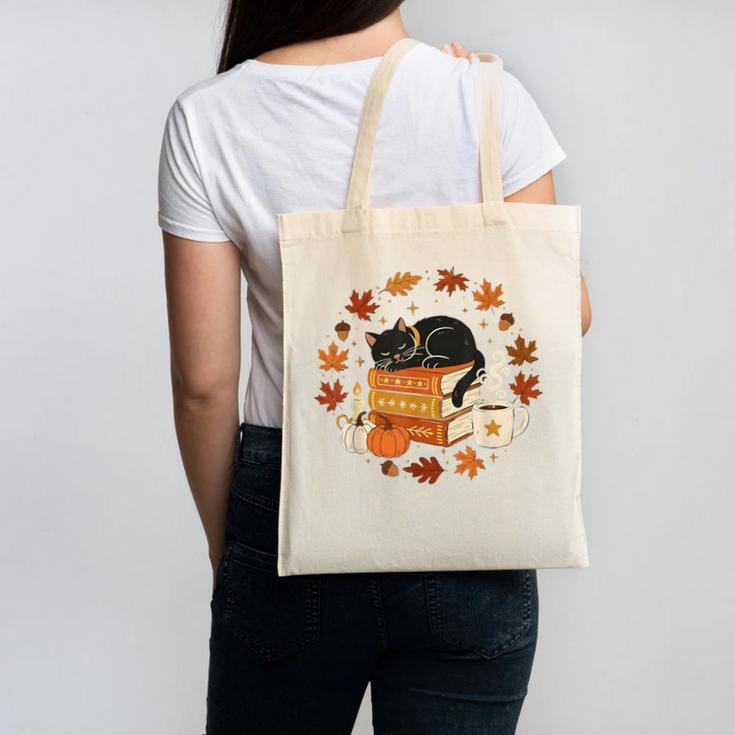 Cute Cat Fall In Love With Reading Book Cat Lover Librarian Canvas Tote Bag