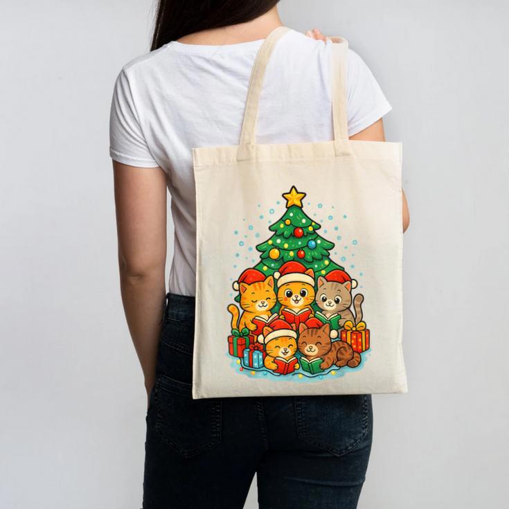 Cute Cats Reading Books Christmas Tree Canvas Tote Bag