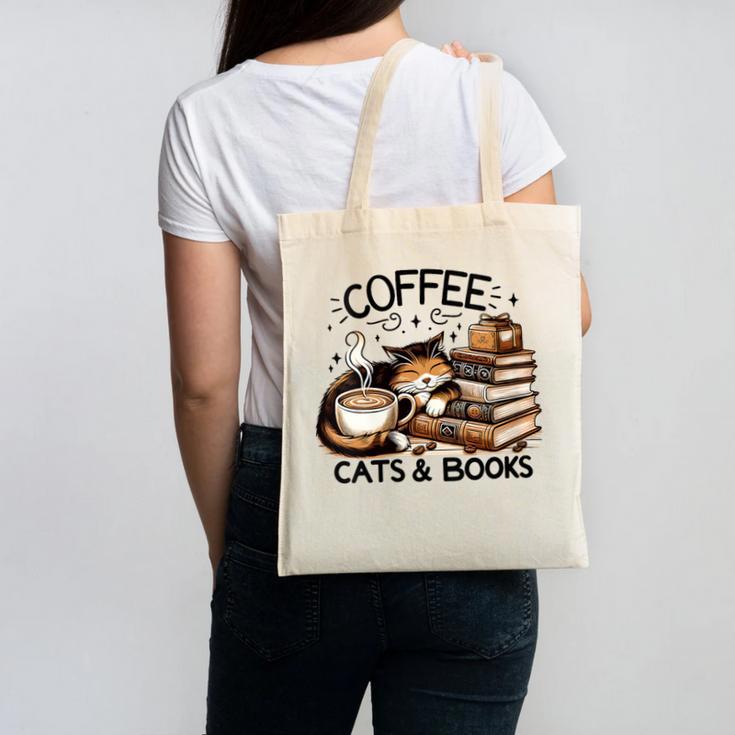 Cute Coffee Cats Books Lover Idea Women Men Kids Canvas Tote Bag