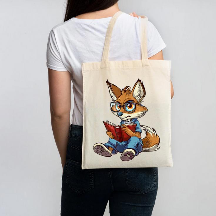 Cute Coyote With Book I Kids Coyote Canvas Tote Bag