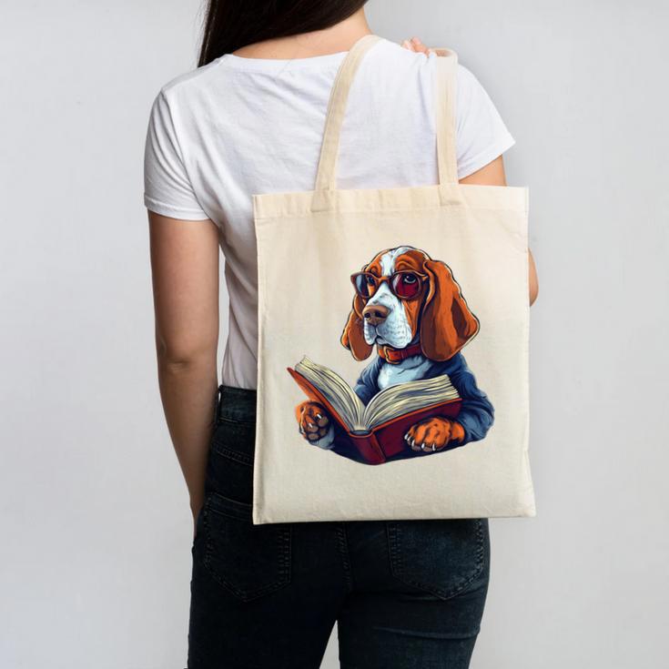 Cute Dog Basset Hound Reading Book Canvas Tote Bag Cute Dog Basset Hound Reading Book Canvas Tote Bag