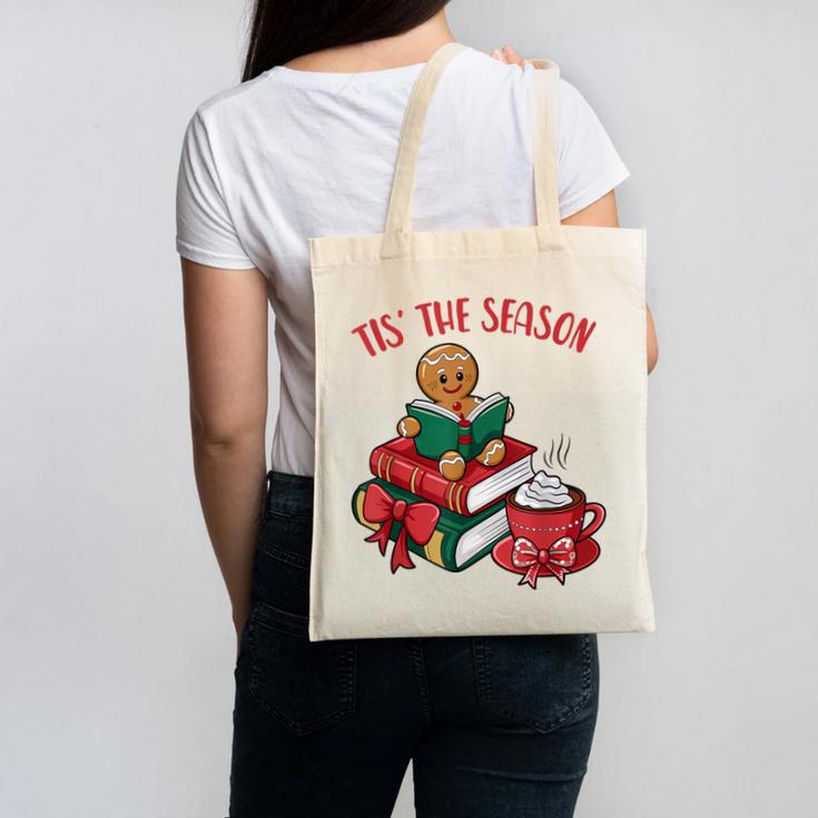 Cute Gingerbread Man Reading Book Nerd Christmas Bookish Canvas Tote Bag