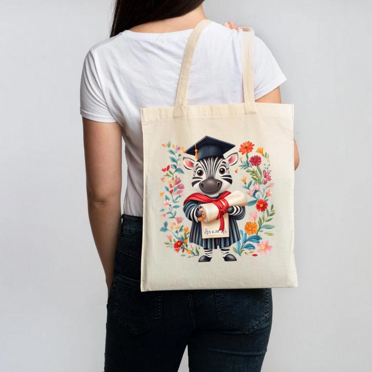 Cute Graduation Zebra Holding Diploma T Shirt Canvas Tote Bag