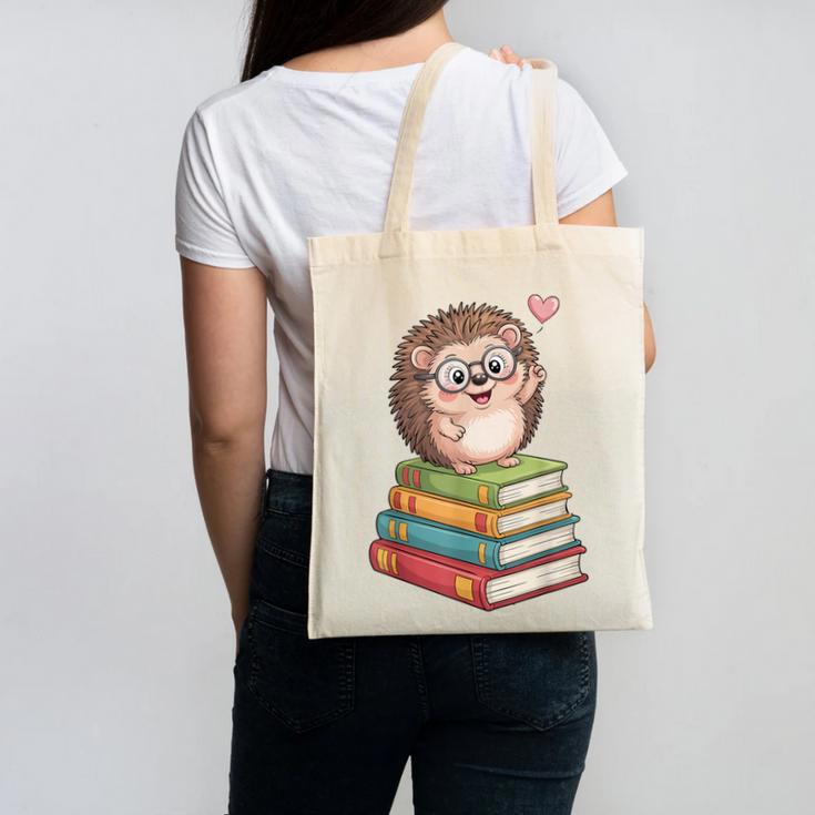 Cute Hedgehog Reading Books Animal Lover Reader Bookworm Canvas Tote Bag