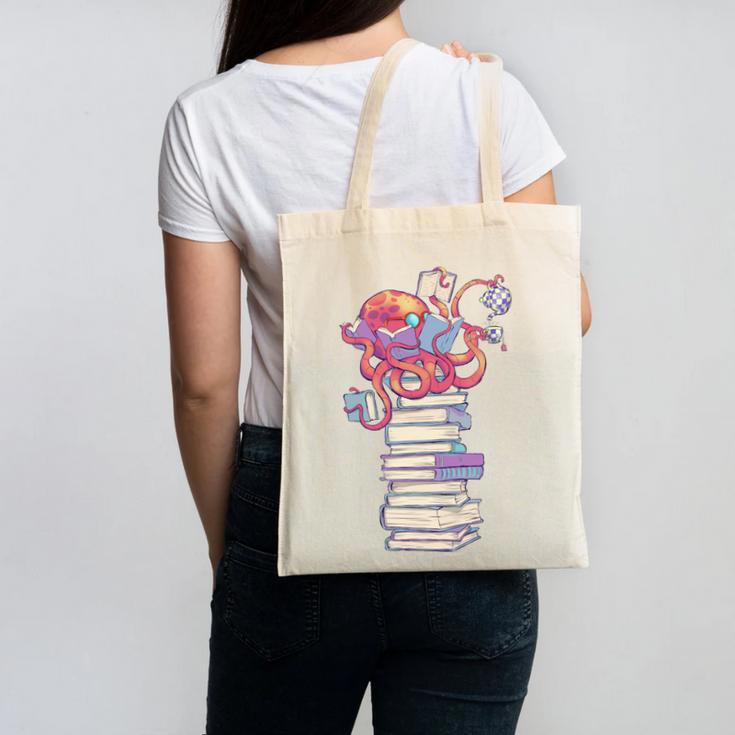 Cute Octopus Bookworm Fun Reading Tee For Book Lovers Canvas Tote Bag