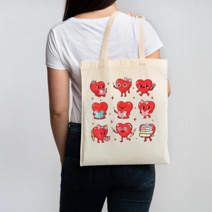 Cute Reading Hearts Valentine Day Book Lover Teacher Student Canvas Tote Bag Cute Reading Hearts Valentine Day Book Lover Teacher Student Canvas Tote Bag