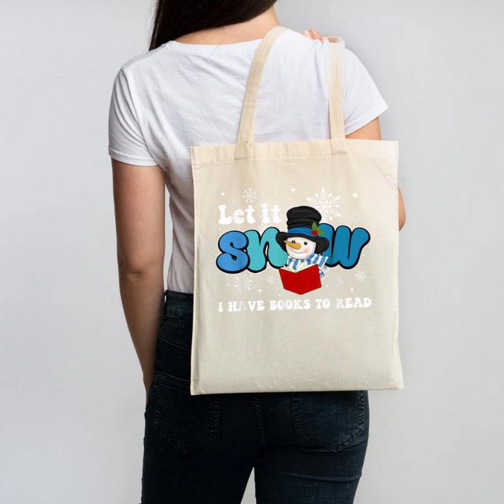 Cute Snowman Let It Snow I Have Books Reader Canvas Tote Bag