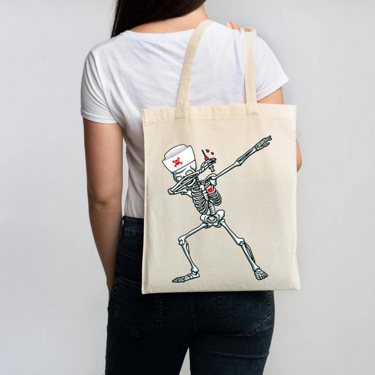 Dabbing Skeleton Nurse Halloween Graduation Canvas Tote Bag