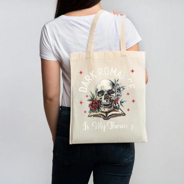 Dark Romance Is My Therapy Book Lover Merch Trigger Warning Canvas Tote Bag