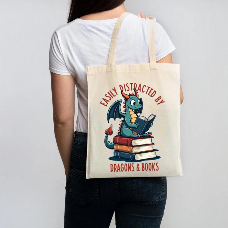 Dark Romance Romantasy Easily Distracted By Dragons & Books Canvas Tote Bag