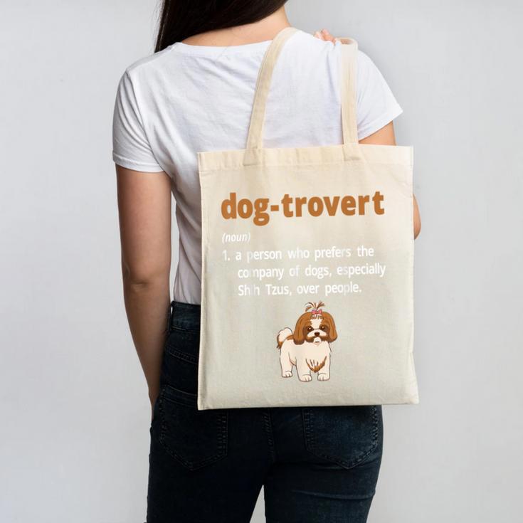Dog-Trovert Shih Tzu Humor Definition Introvert Canvas Tote Bag