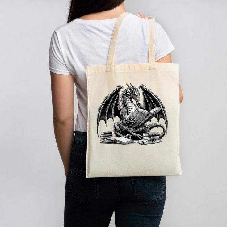 Dragon Reading Book Bookworm Books Dragon Learning Canvas Tote Bag