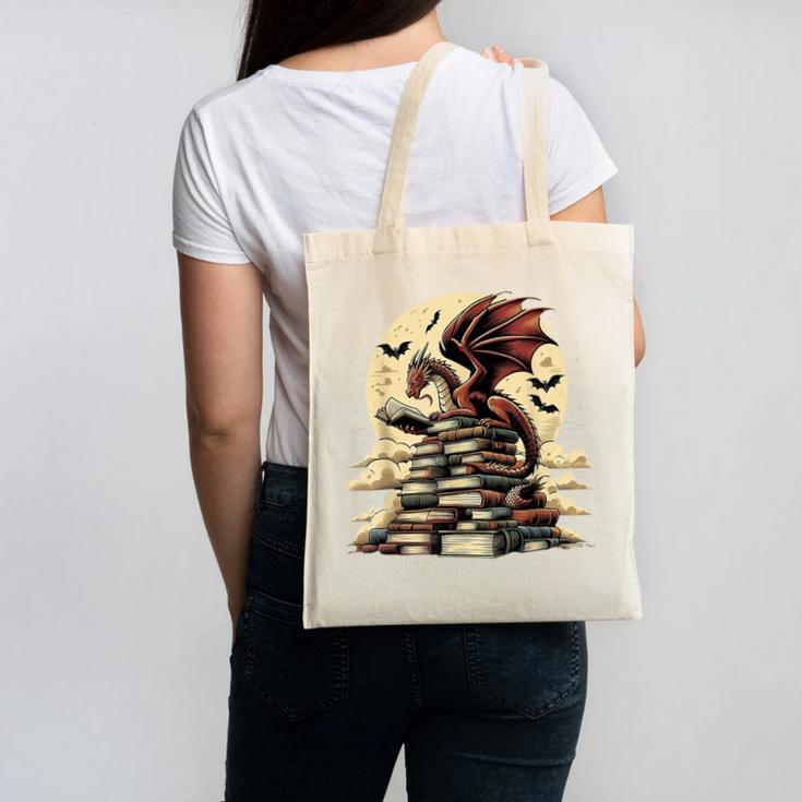 Dragon Reading a Book Dragons And Books Lover Bookworm Canvas Tote Bag Dragon Reading a Book Dragons And Books Lover Bookworm Canvas Tote Bag