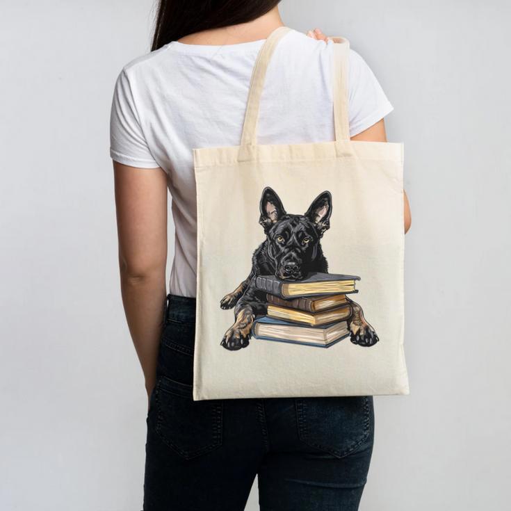 Dutch Shepherd Books Reading Dog Breed Graphic Canvas Tote Bag