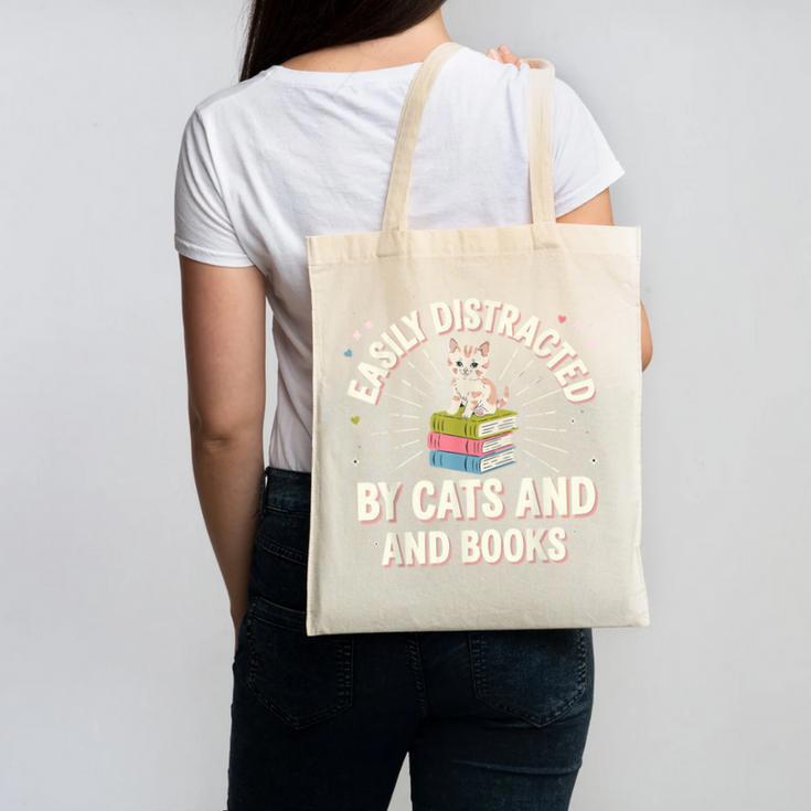 Easily Distracted By Cats & Books Tee Reader Book Worm Canvas Tote Bag
