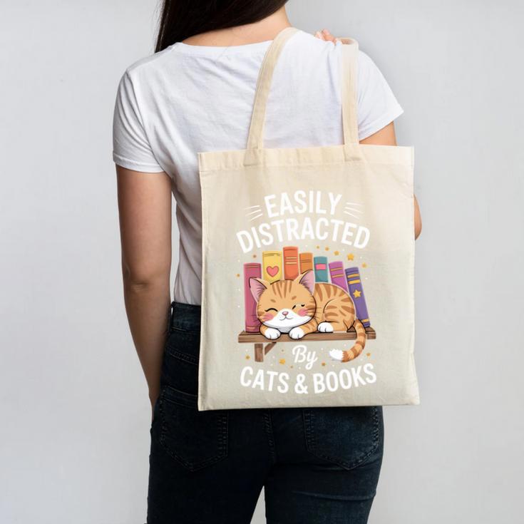Easily Distracted By Cats And Books Cute Cat Sleeping Girls Canvas Tote Bag