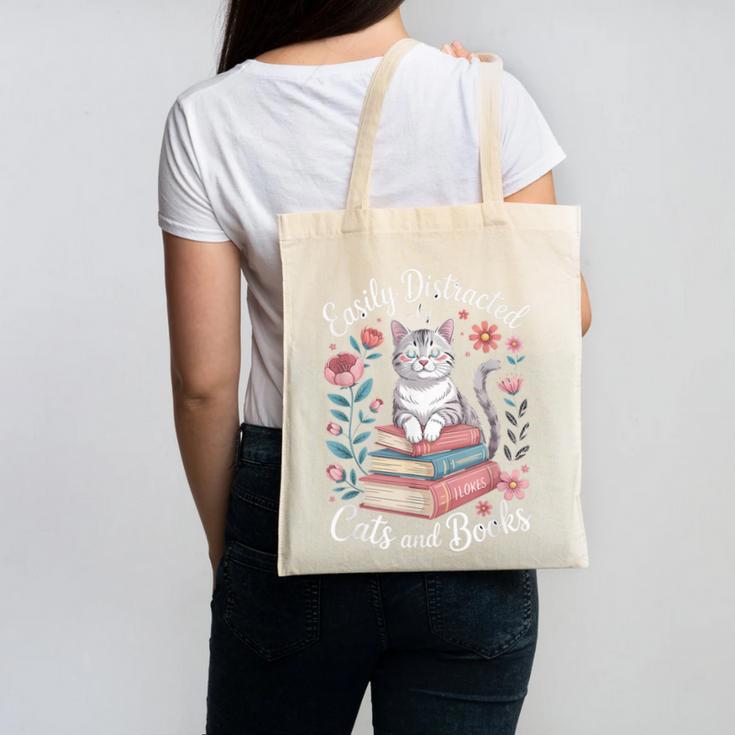 Easily Distracted By Cats And Books Reading Canvas Tote Bag Easily Distracted By Cats And Books Reading Canvas Tote Bag