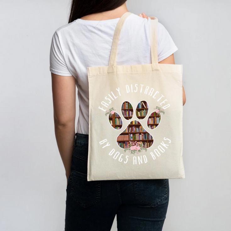 Easily Distracted By Dogs And Books Canvas Tote Bag