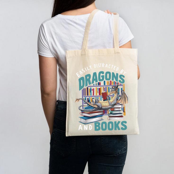 Easily Distracted By Dragons And Books Bookworm Canvas Tote Bag