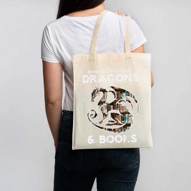 Easily Distracted By Dragons Books Bookworm Women Men Kids Canvas Tote Bag Easily Distracted By Dragons Books Bookworm Women Men Kids Canvas Tote Bag