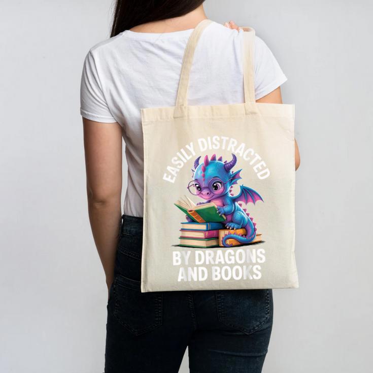 Easily Distracted By Dragons And Books Canvas Tote Bag