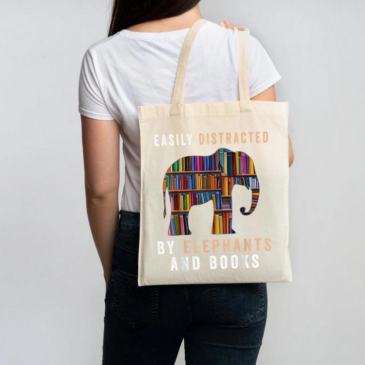 Easily Distracted By Elephants And Books Elephant Canvas Tote Bag