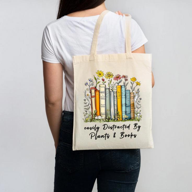 Easily Distracted By Plants And Books Bookworm Gardening Canvas Tote Bag