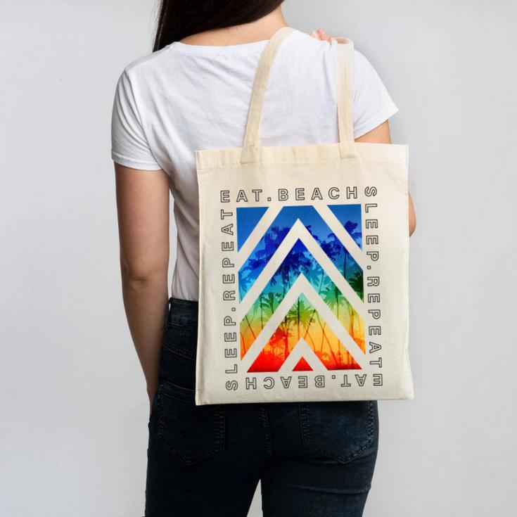 Eat Beach Sleep Repeat Summer Vacation Graduation Tees Men Women Kids Canvas Tote Bag