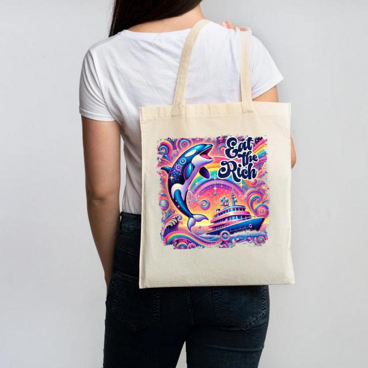 EAT THE RICH 90S NOSTALGIA WHALE ORCA YAHCT RETRO Canvas Tote Bag