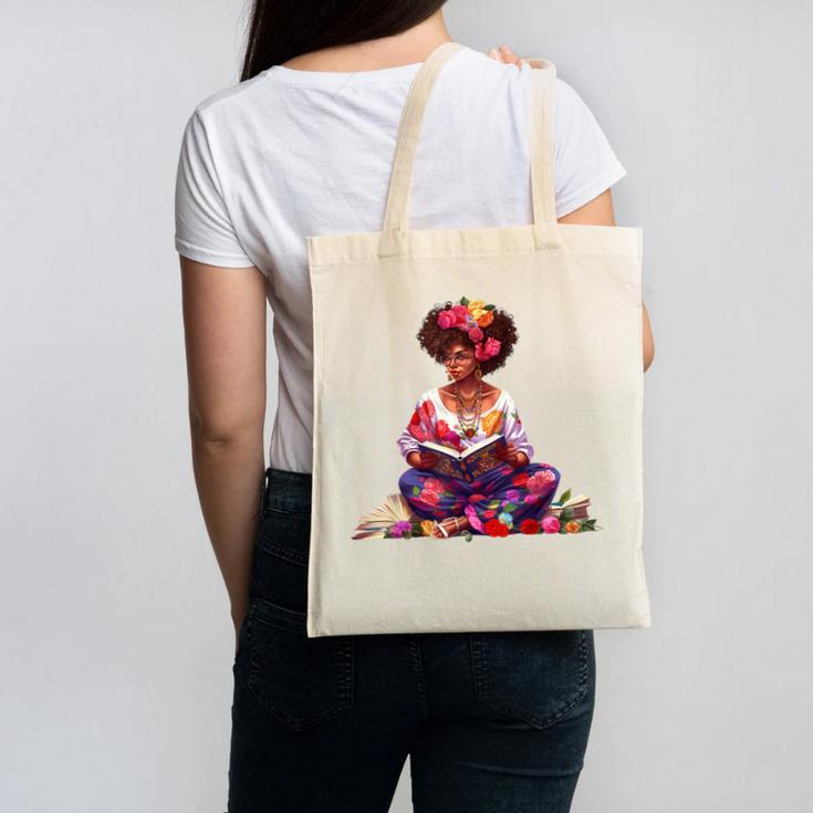 Educated Melanin Queen Afro Women Reading Book History Canvas Tote Bag