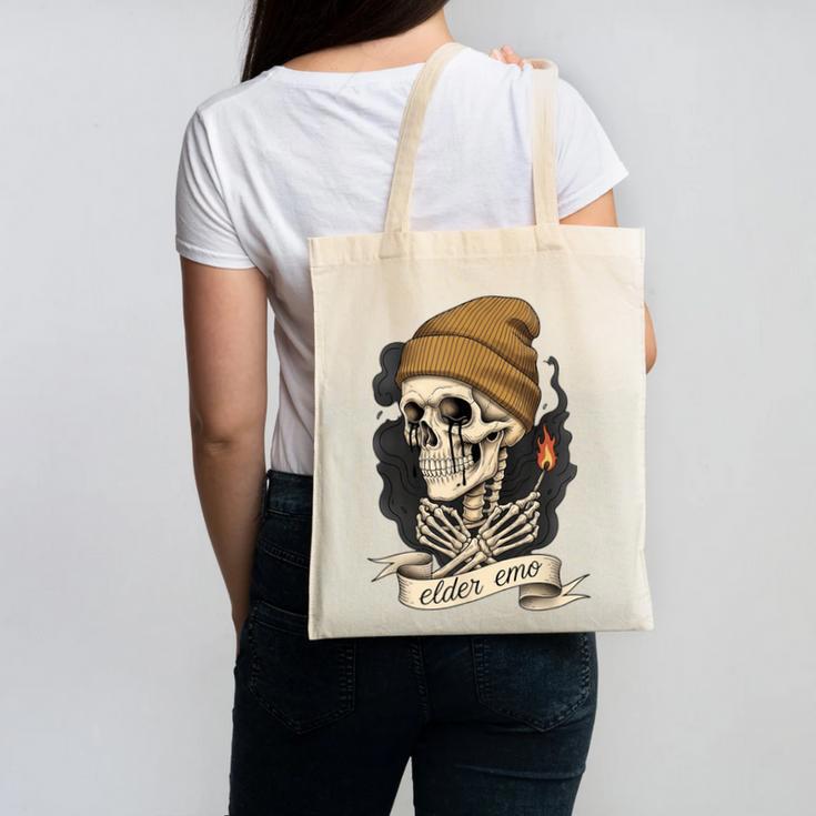 Elder Emo Skeleton Beanie Nostalgia Scene Aesthetic Canvas Tote Bag Elder Emo Skeleton Beanie Nostalgia Scene Aesthetic Canvas Tote Bag