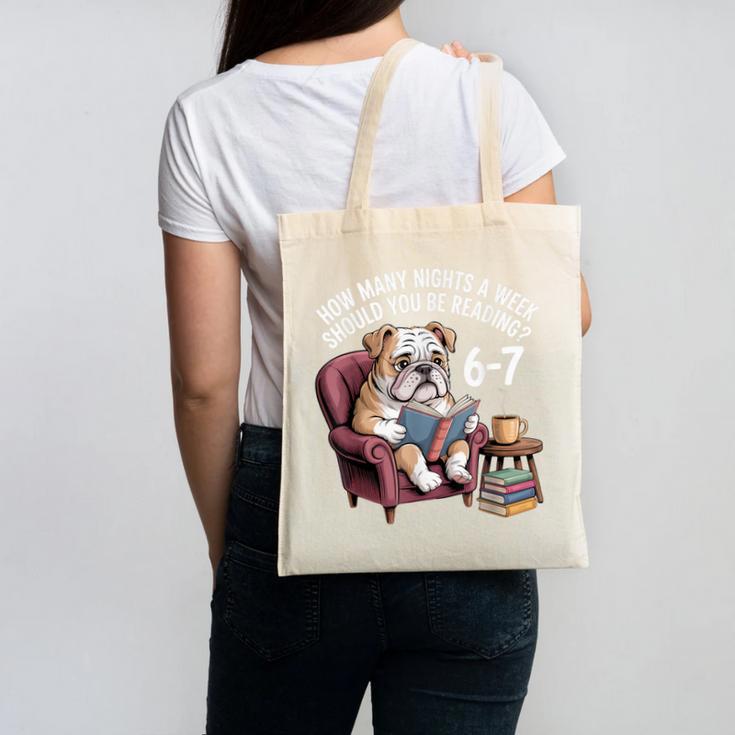 English Bulldog Dog Reading Book 67 Six Seven Meme Canvas Tote Bag