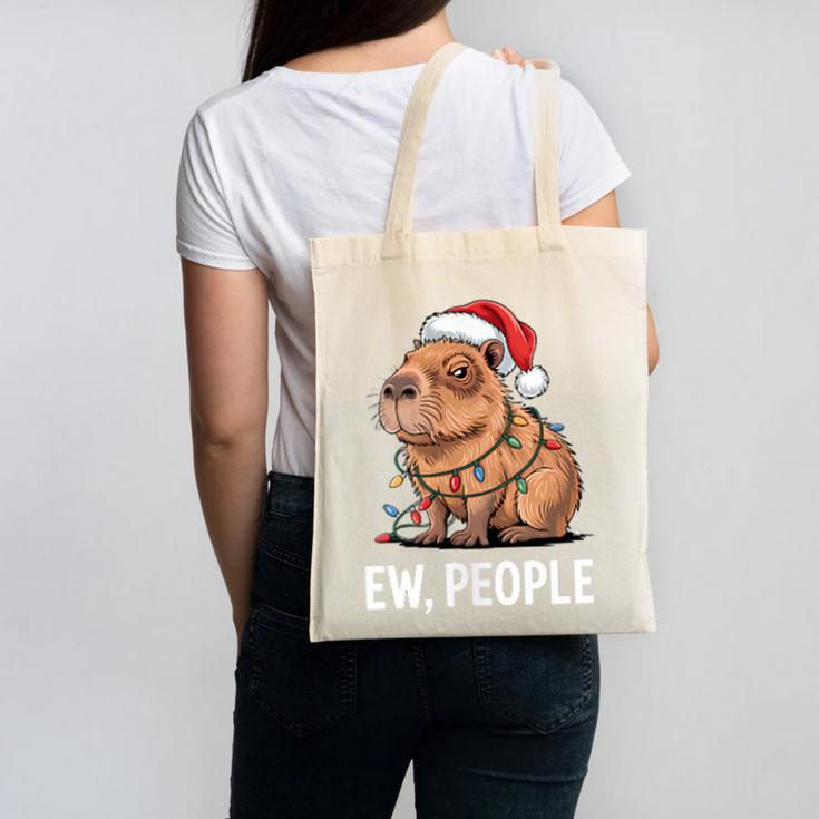 Ew People Capybara Christmas Lights Introvert Humor Canvas Tote Bag