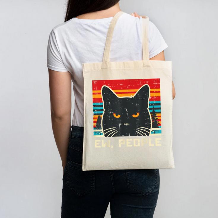 Ew People Cat Saying Introvert Women Men Kids Canvas Tote Bag