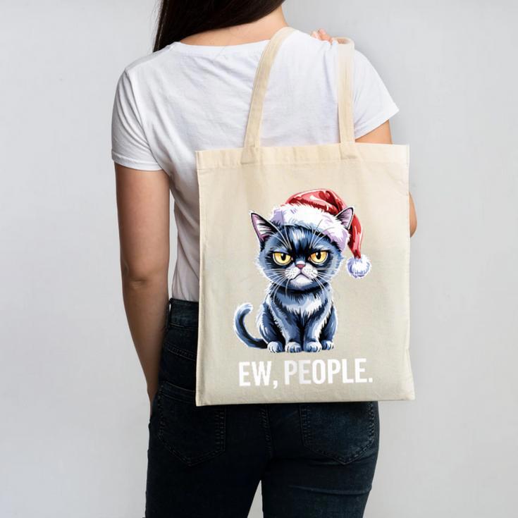Ew People Christmas Cat Santa Hat Dad Introvert Canvas Tote Bag Ew People Christmas Cat Santa Hat Dad Introvert Canvas Tote Bag