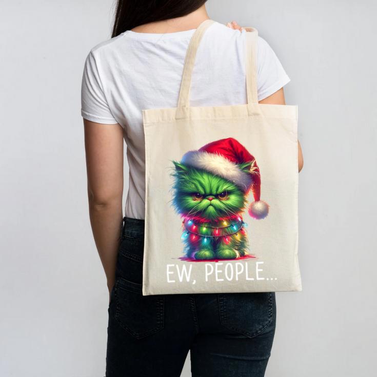 Ew People Meowy Cat Christmas Introvert Men Women Canvas Tote Bag